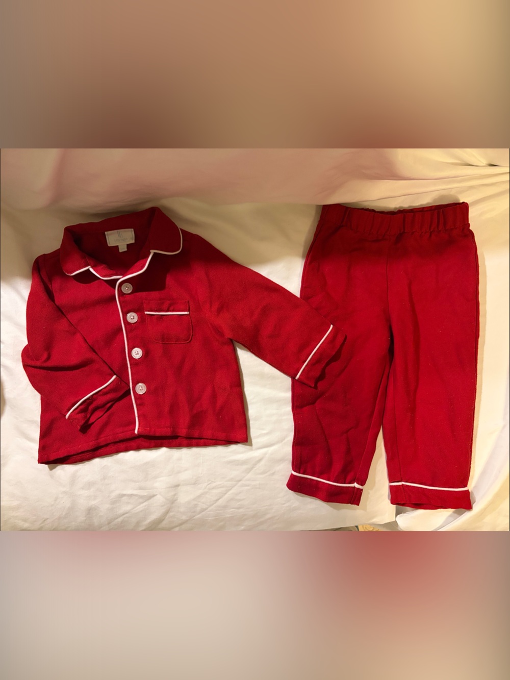 Little English Red Pajama Set with White Piping